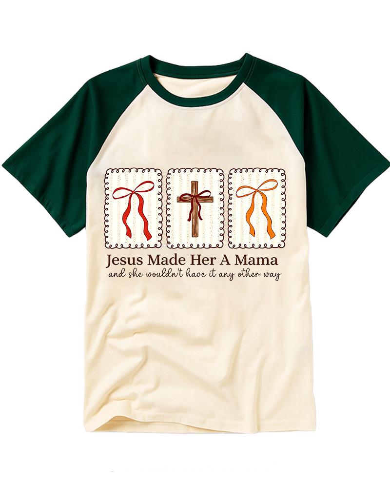 Jesus Made Her A Mama Christian Mother Raglan Baseball T-Shirt image 2