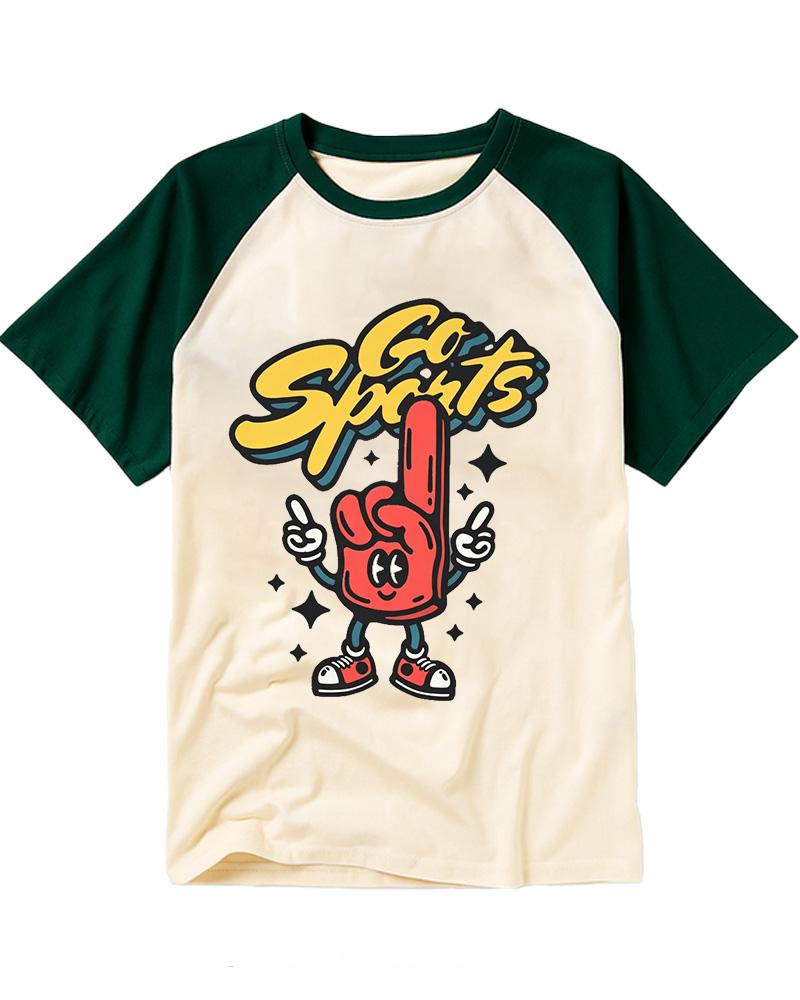 Funny Go Sports Foam Finger 1990s Raglan Baseball T-Shirt image 2