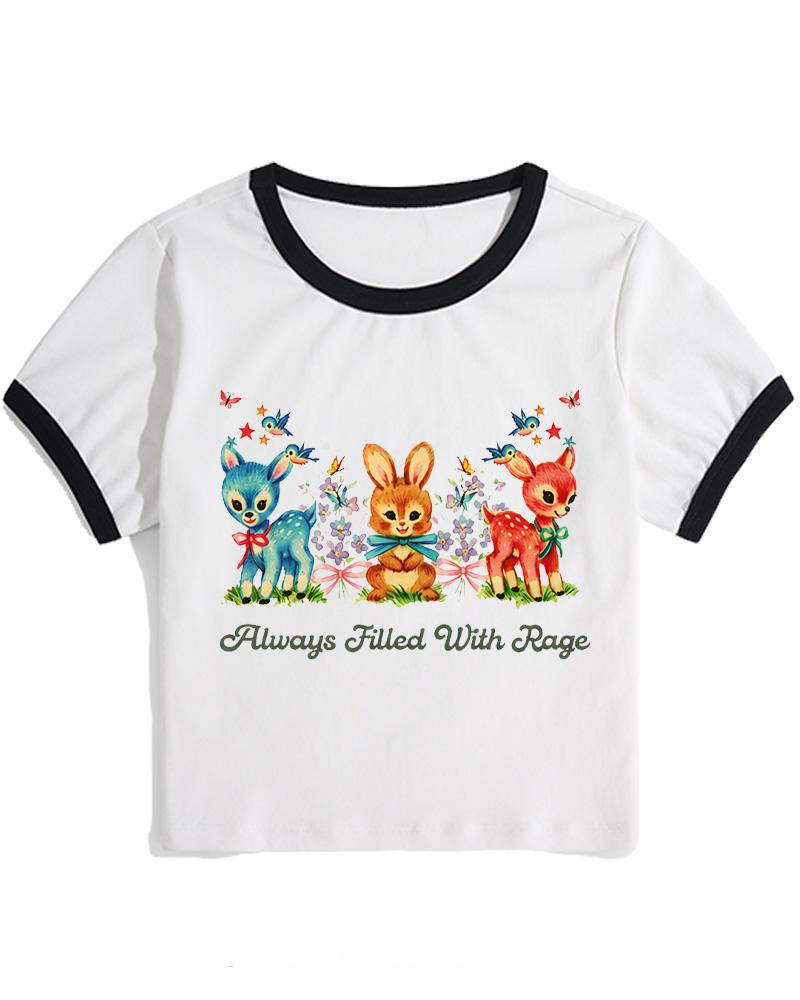 Stars and Flowers Animals 1950s Women's Ringer T-shirt image 2