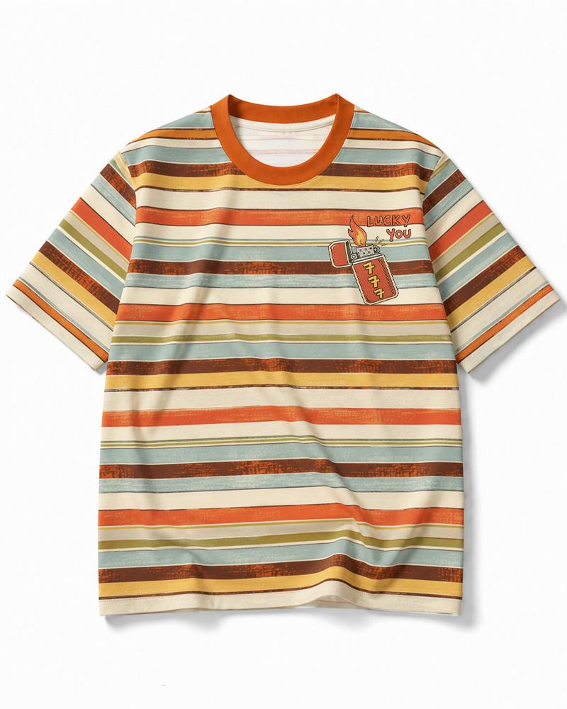 Lucky 777 1990s Eco Oversized Striped Ringer T-Shirt image 2