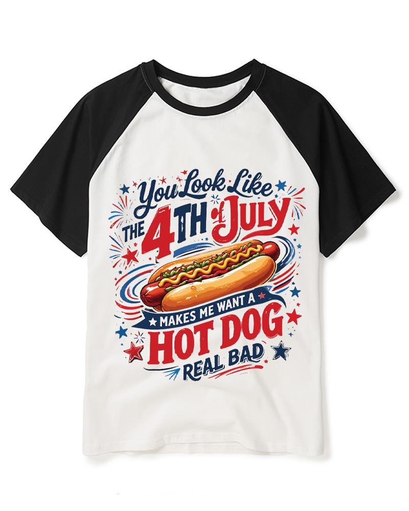 Fourth Of July Shirt Hot Dog 1990s Raglan Baseball T-Shirt image 2