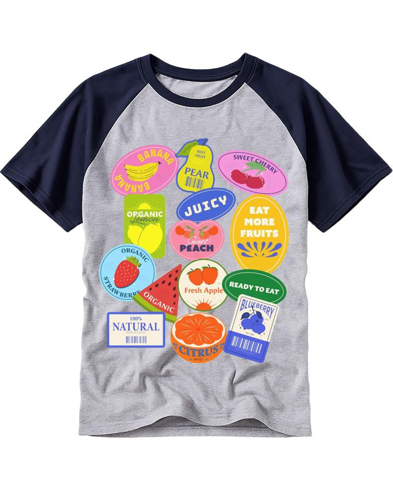 Fruit Stickers 1990s Raglan Baseball T-Shirt image 2