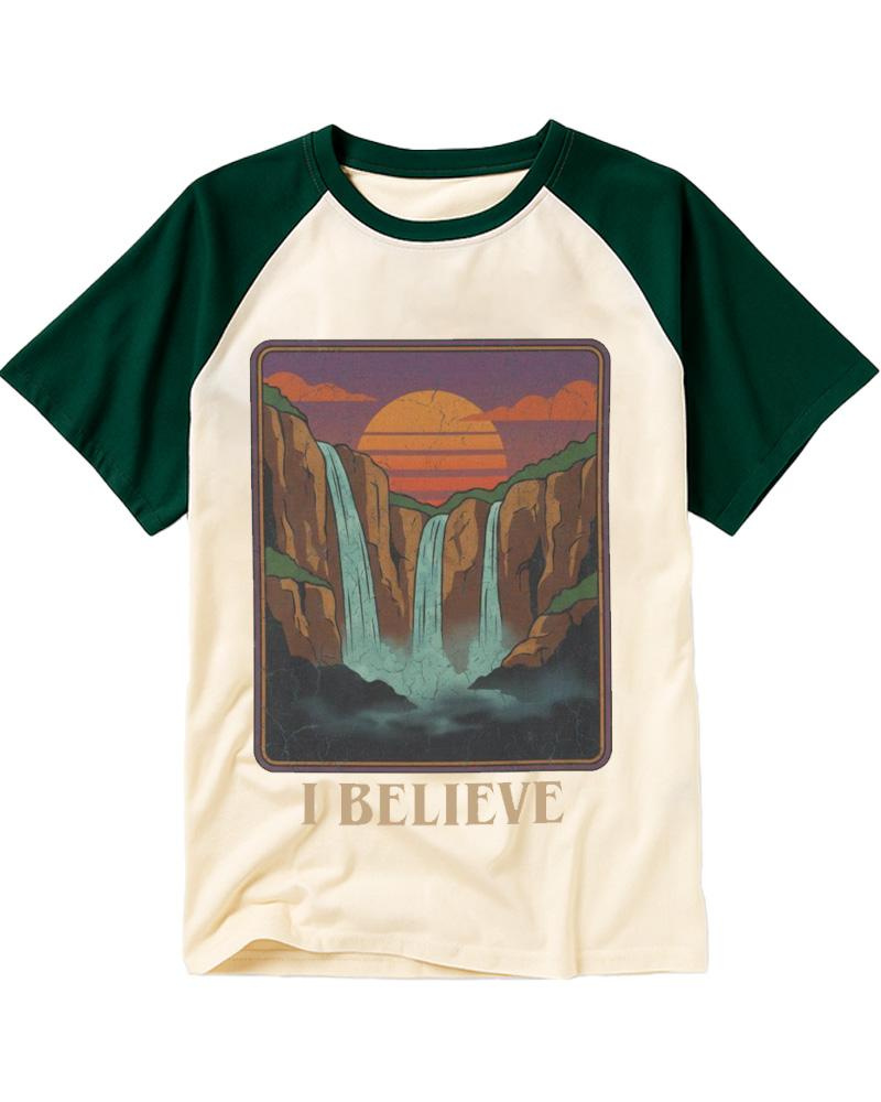 I Believe 1980s Raglan Baseball T-Shirt image 2