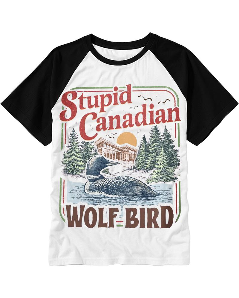 Stupid Canadian Wolf Bird 1980s Raglan Baseball T-Shirt image 2