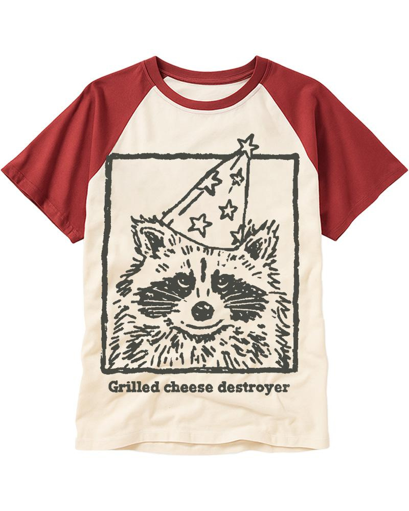 Funny Grilled Cheese Destroyer 1980s Raglan Baseball T-Shirt image 2