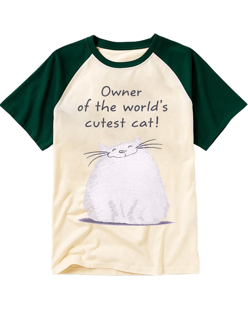 Cutest Cat Owner Worlds 1980s Raglan Baseball T-Shirt image 2