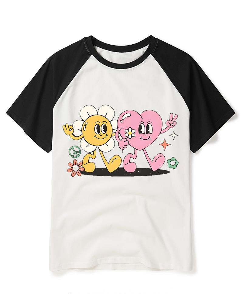 Flower And Heart Best Friends 1970s Raglan Baseball T-Shirt image 2
