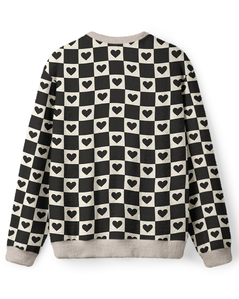 Vintage 1970s Black Heart Checkerboard Sweater image 2