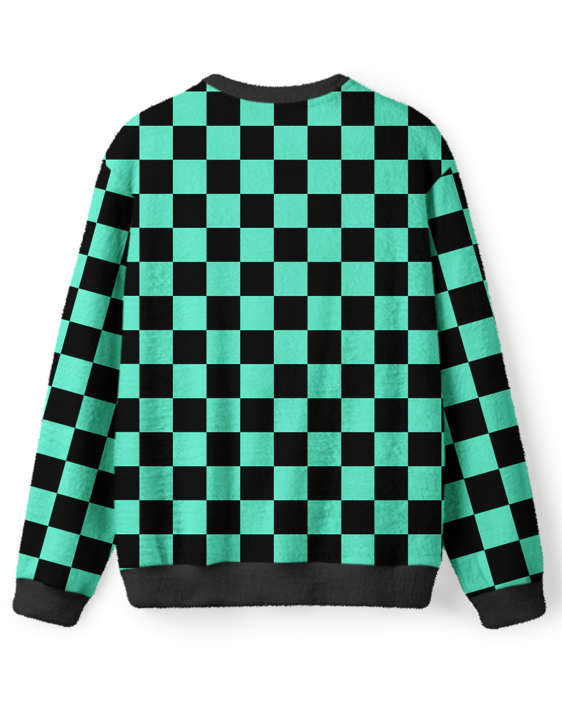 Vintage 1980s Teal Black Checkerboard Sweater image 2