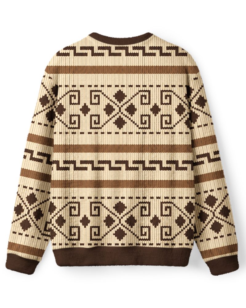 Vintage Screen-Inspired Brown & Cream Geometric Sweater image 2