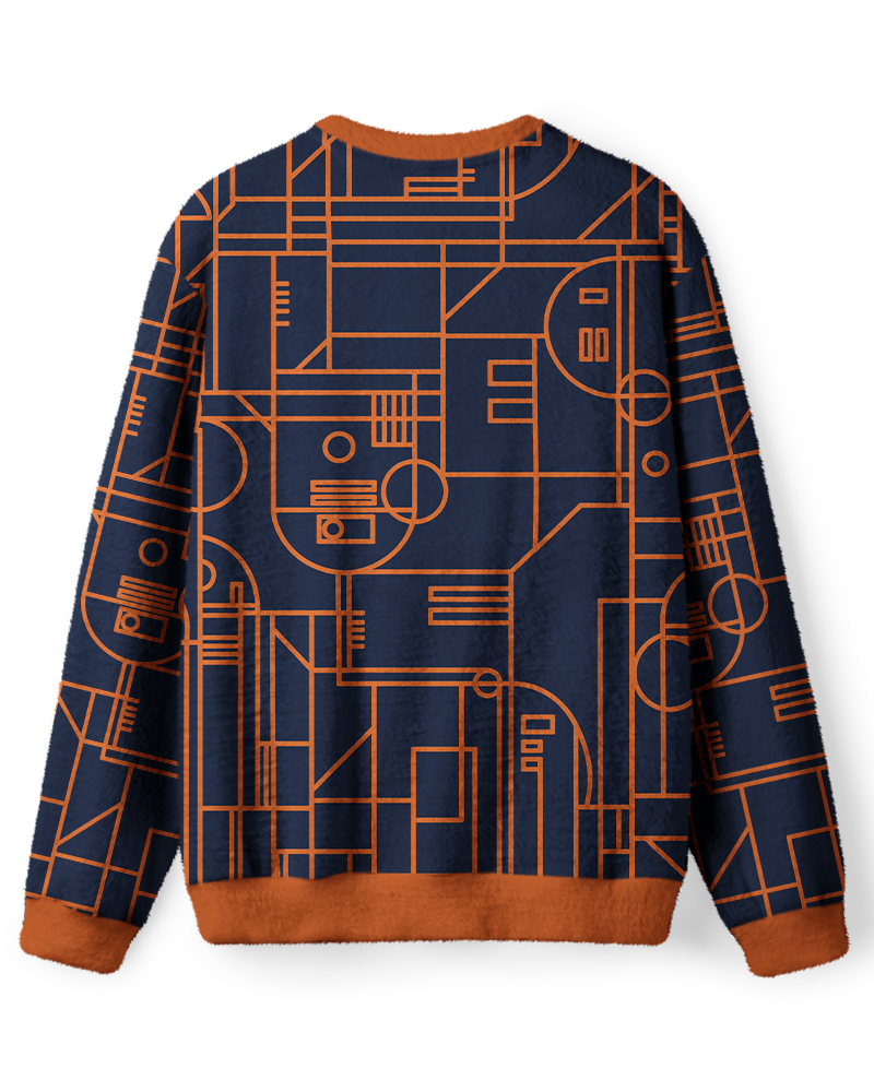 Vintage 1970s Navy Orange Geometric Line Screen-Inspired Sweater image 2
