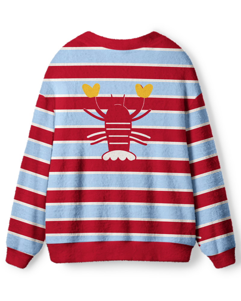 Vintage 1980s Coastal Lobster Stripe Unisex Cardigan Sweater image 2