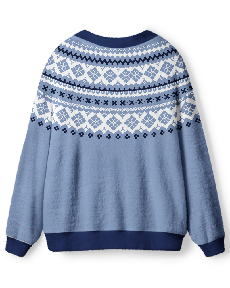 Vintage 1980s Powder Blue Nordic Snowflake Unisex Cardigan Sweater image 2