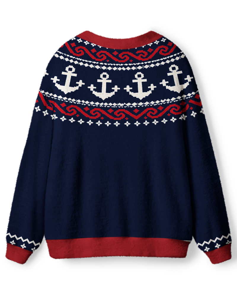 Vintage 1980s Nautical Anchor Unisex Cardigan Sweater image 2