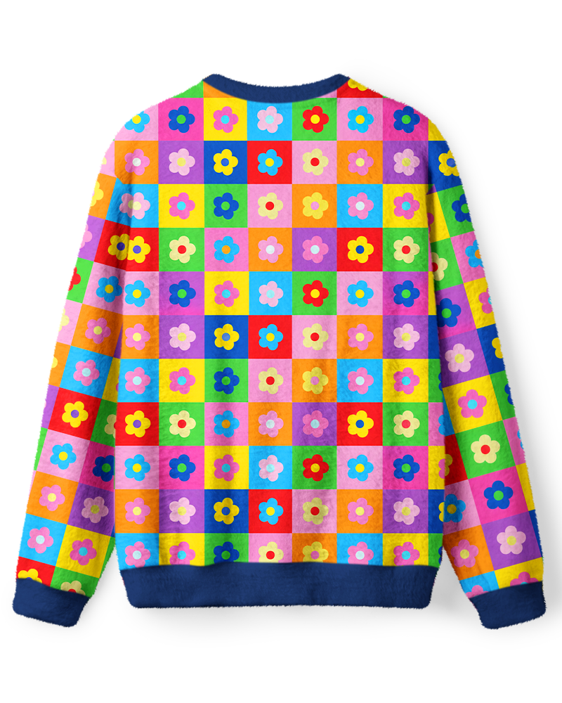 Vintage 1970s Rainbow Daisy Check Sweater image 2