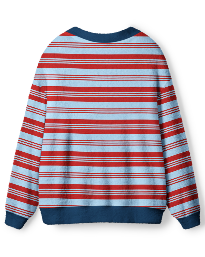 Vintage 1970s Sky Blue Red Stripe Unisex Cardigan Sweater image 2