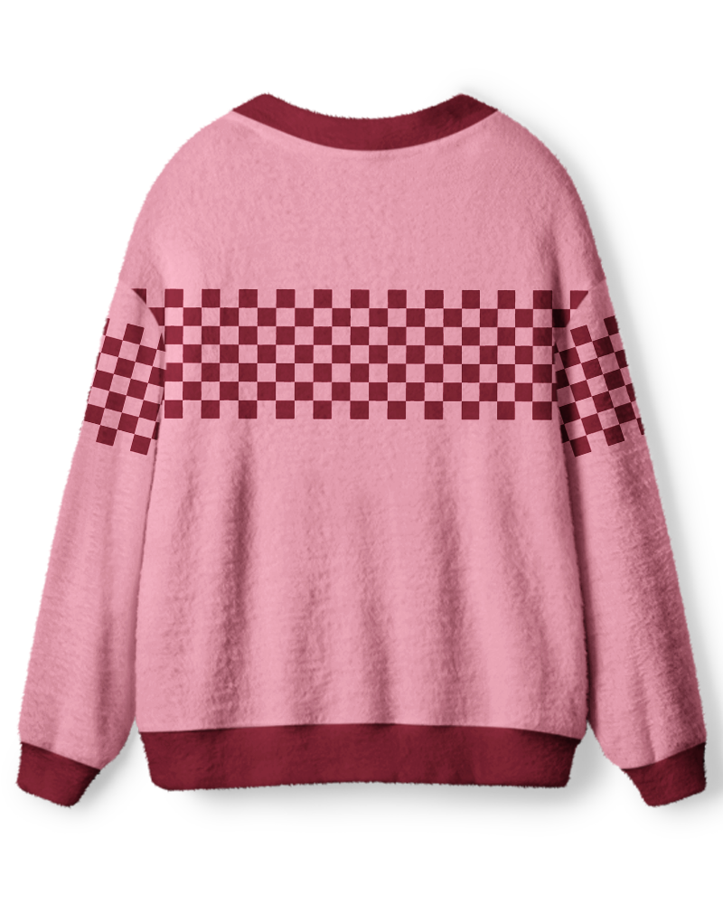 Vintage 1970s Rose Pink Checker Stripe Unisex Cardigan Sweater image 2