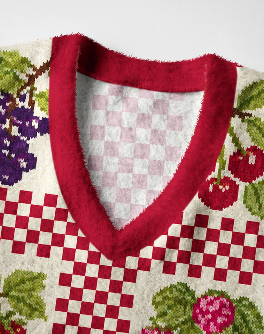 Vintage 1970s Orchard Patchwork Fruit V-Neck Sweater Vest image 2