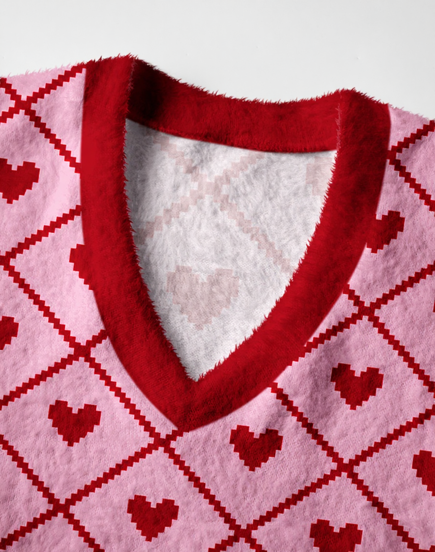 Vintage 1970s Bubblegum Heart Lattice V-Neck Sweater Vest image 2