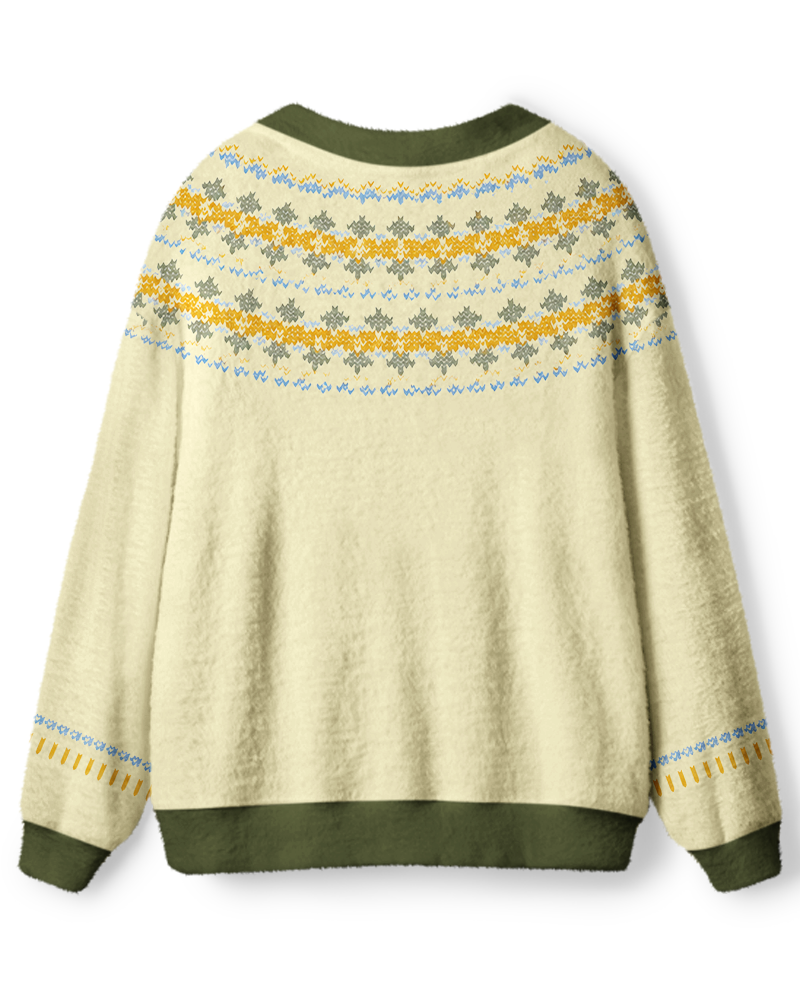 Vintage 1970s Cream Meadow Fair Isle Unisex Cardigan Sweater image 2
