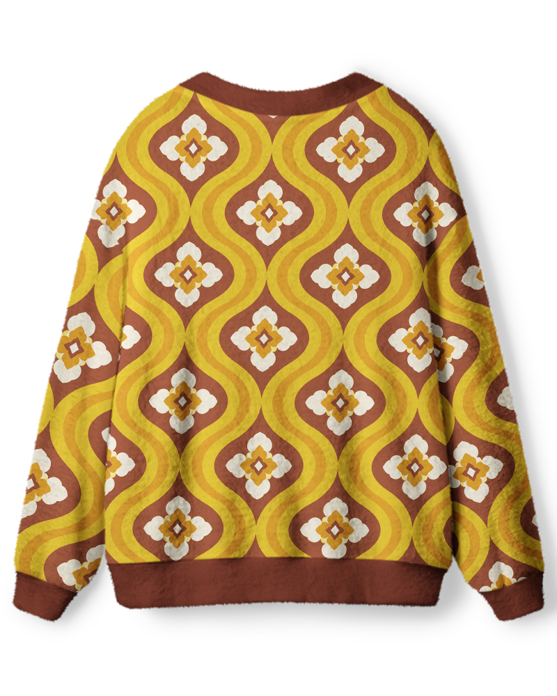 Vintage 1970s Mustard Mod Bloom Unisex Cardigan Sweater image 2