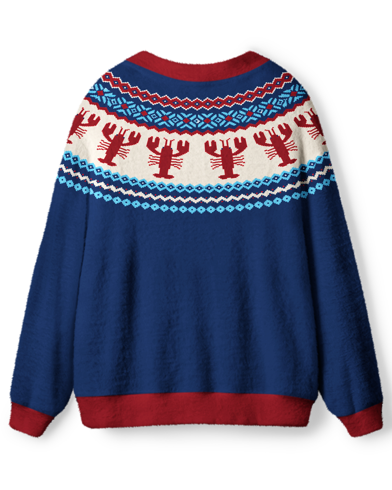 Vintage 1980s Coastal Lobster Fair Isle Unisex Cardigan Sweater image 2
