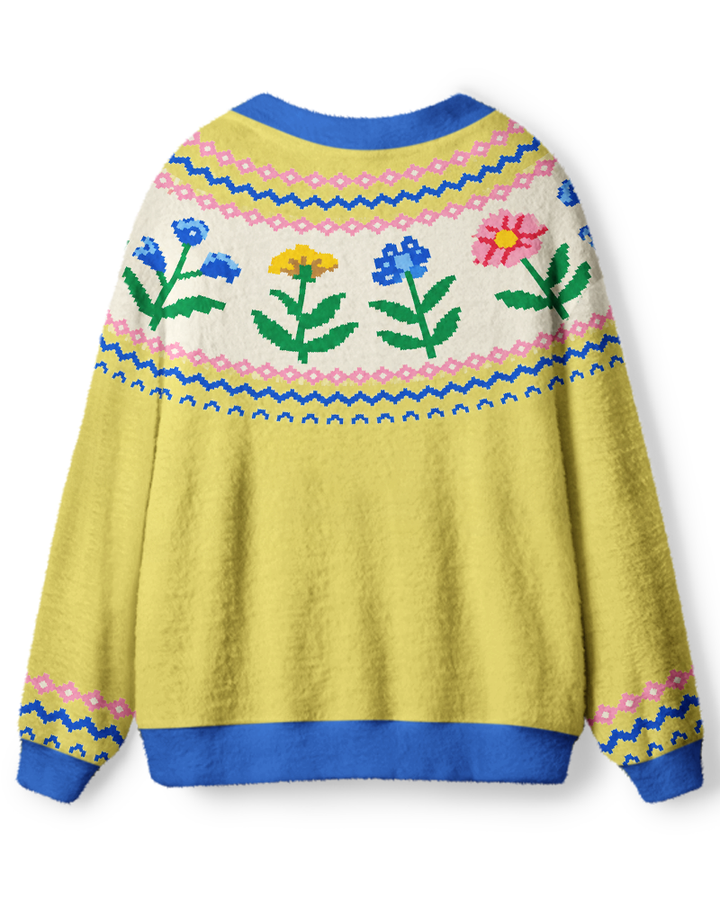 Vintage 1980s Lemon Meadow Bloom Unisex Cardigan Sweater image 2