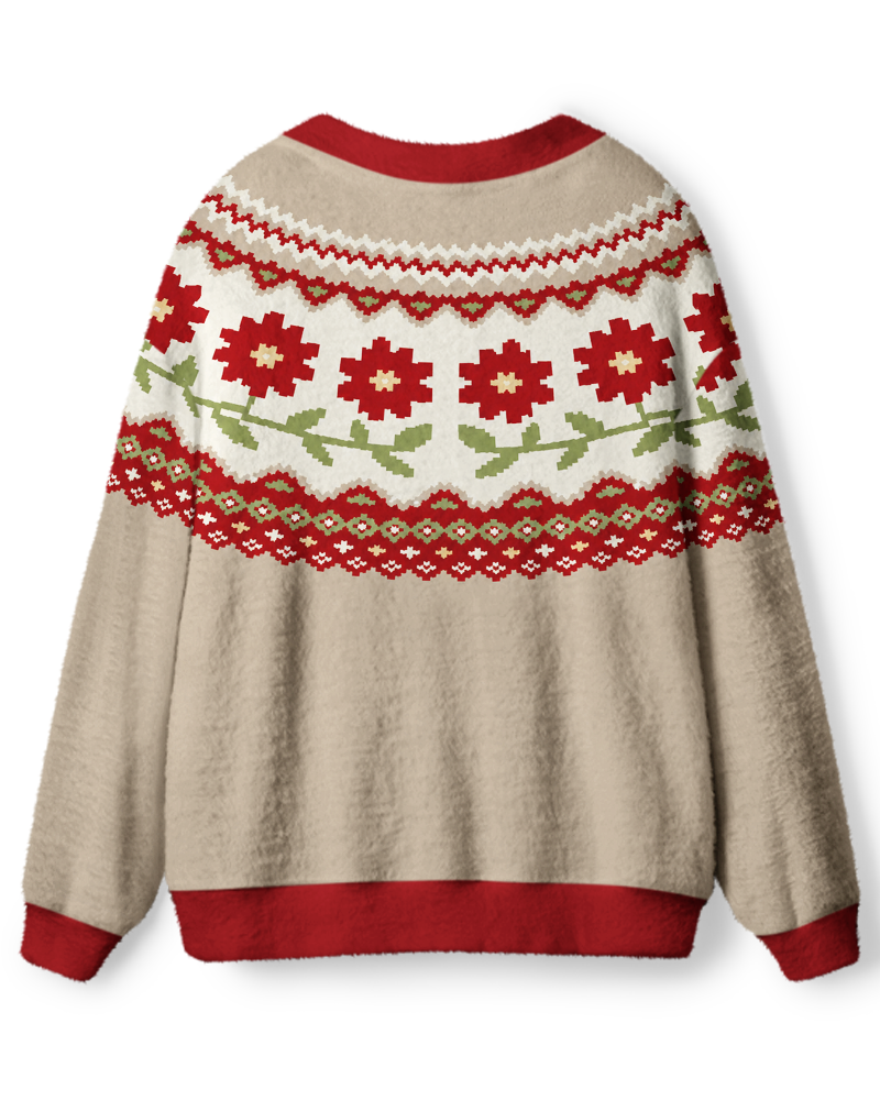 Vintage 1970s Scarlet Folk Flower Unisex Cardigan Sweater image 2