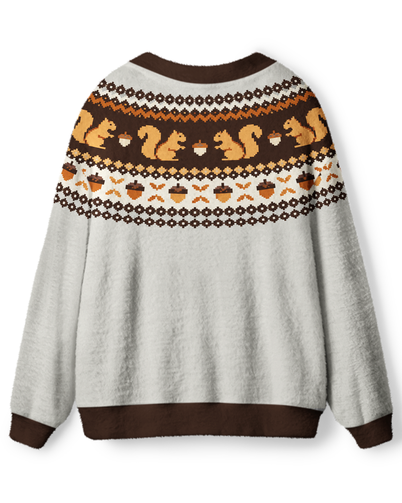 Vintage 1970s Ivory Woodland Squirrel Unisex Cardigan Sweater image 2