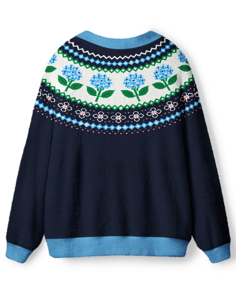 Vintage 1980s Powder Blue Hydrangea Unisex Cardigan Sweater image 2