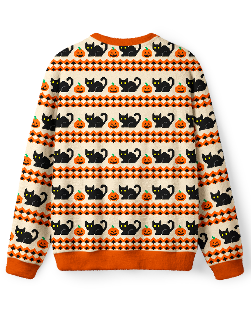 Vintage 1980s Halloween Black Cat Pumpkin Sweater image 2