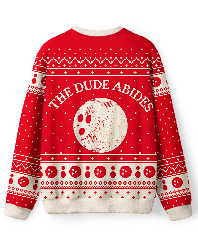 Vintage 1990s Red Christmas Bowling Dude Screen-Inspired Sweater image 2