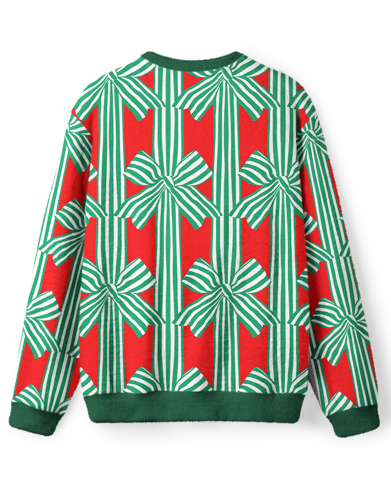 Vintage 1960s Holly Christmas Stripe Gift Bow Sweater image 2