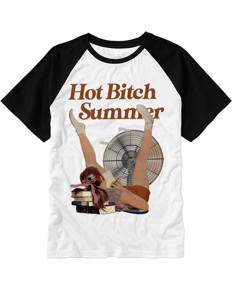 Hot Bitch Summer Vintage Graphic Raglan Baseball T-Shirt image 2