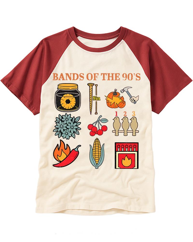 Popular Music Bands of The 1990s Raglan Baseball T-Shirt image 2