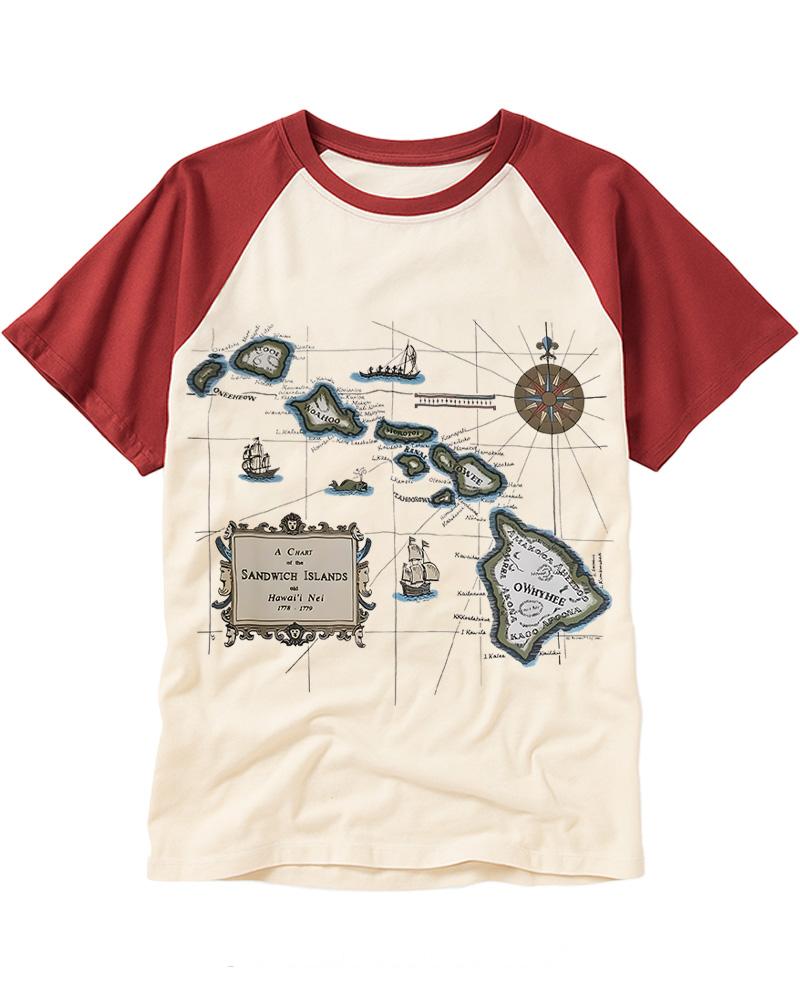 Vintage Hawaii Map Raglan Baseball T-Shirt image 2