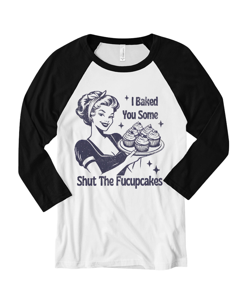 1950s Shut The Fucupcakes Long Sleeve Raglan T-Shirt image 3