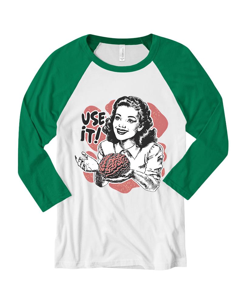 Use Your Brain Sarcastic 1950s Long Sleeve Raglan T-Shirt image 3