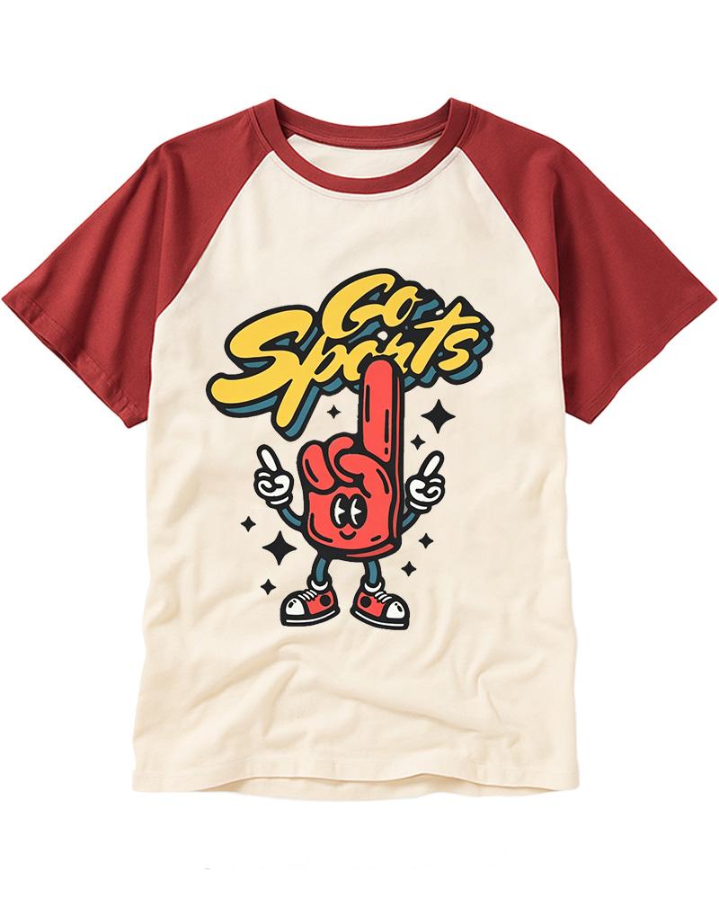 Funny Go Sports Foam Finger 1990s Raglan Baseball T-Shirt image 3