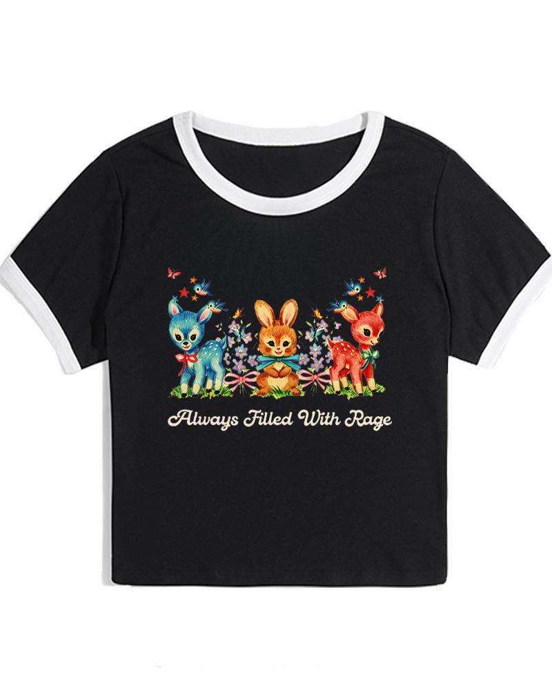 Stars and Flowers Animals 1950s Women's Ringer T-shirt image 3
