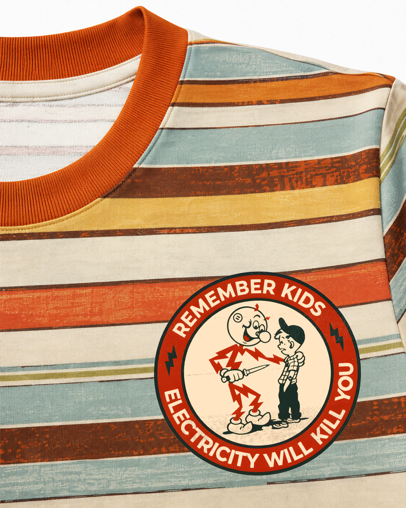 Electricity Will Kill You Kids 1950s Eco Oversized Striped Ringer T-Shirt image 3