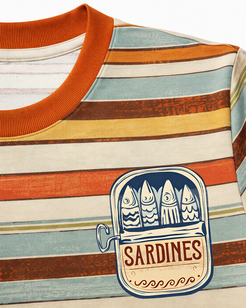 Vintage Sardine Tin 1960s Eco Oversized Striped Ringer T-Shirt image 3