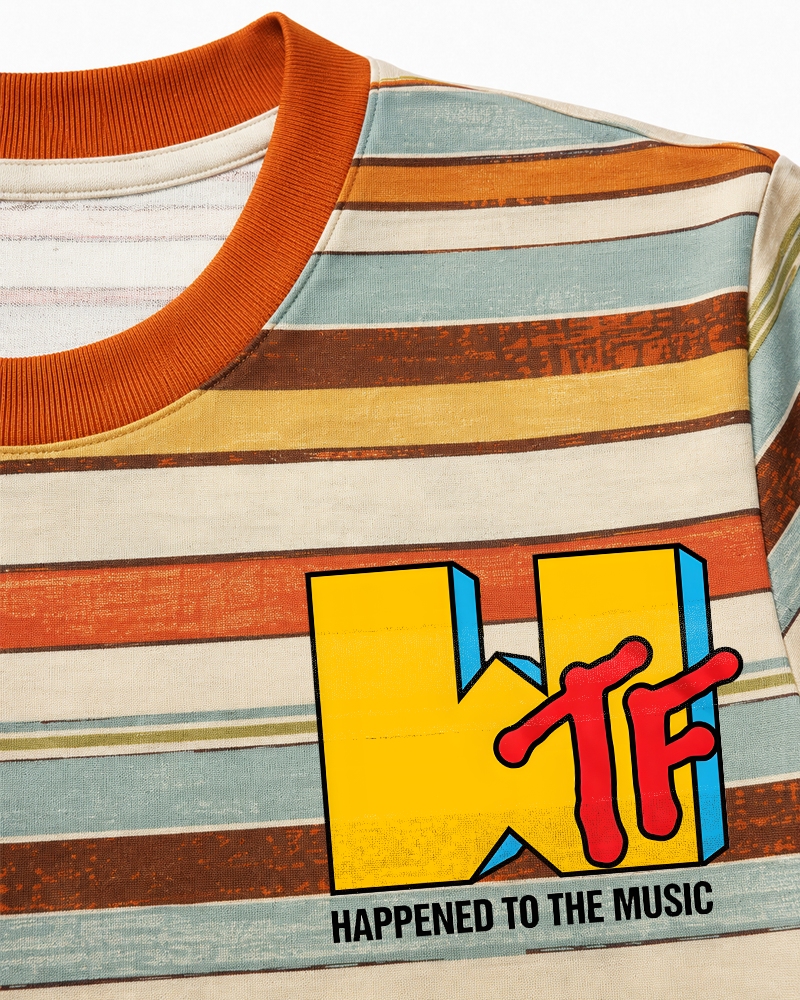 WTF Happened To Music 1980s Eco Oversized Striped Ringer T-Shirt image 3
