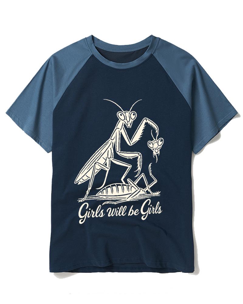 Girls Will Be Girls Praying Mantis Funny Quote 2000s Raglan Baseball T-Shirt image 3