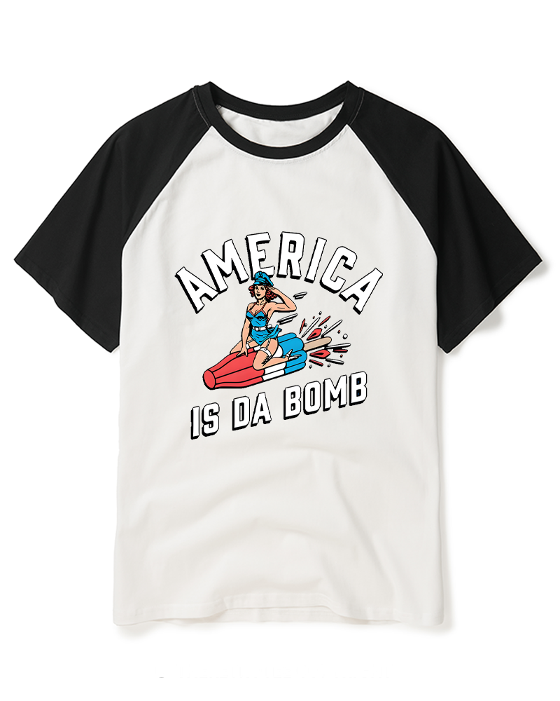 America is Da Bomb 1950s Raglan Baseball T-Shirt image 3