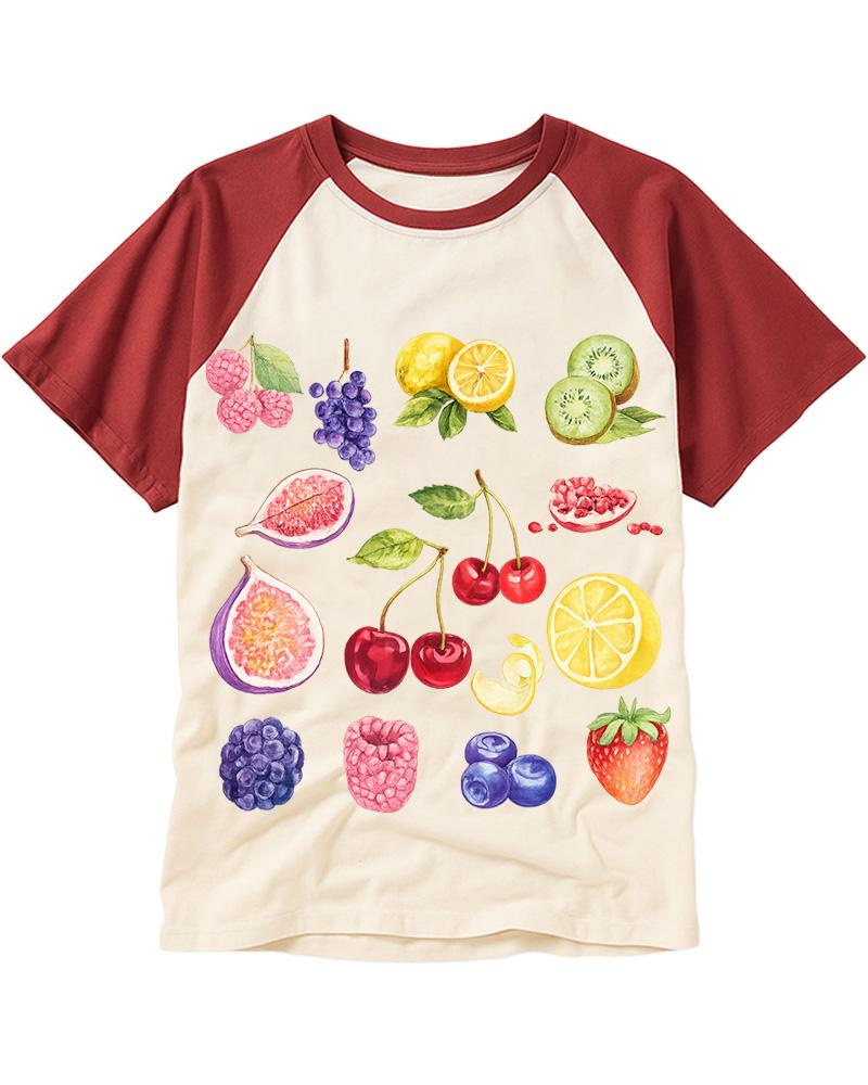Fruits And Berries 1990s Raglan Baseball T-Shirt image 3