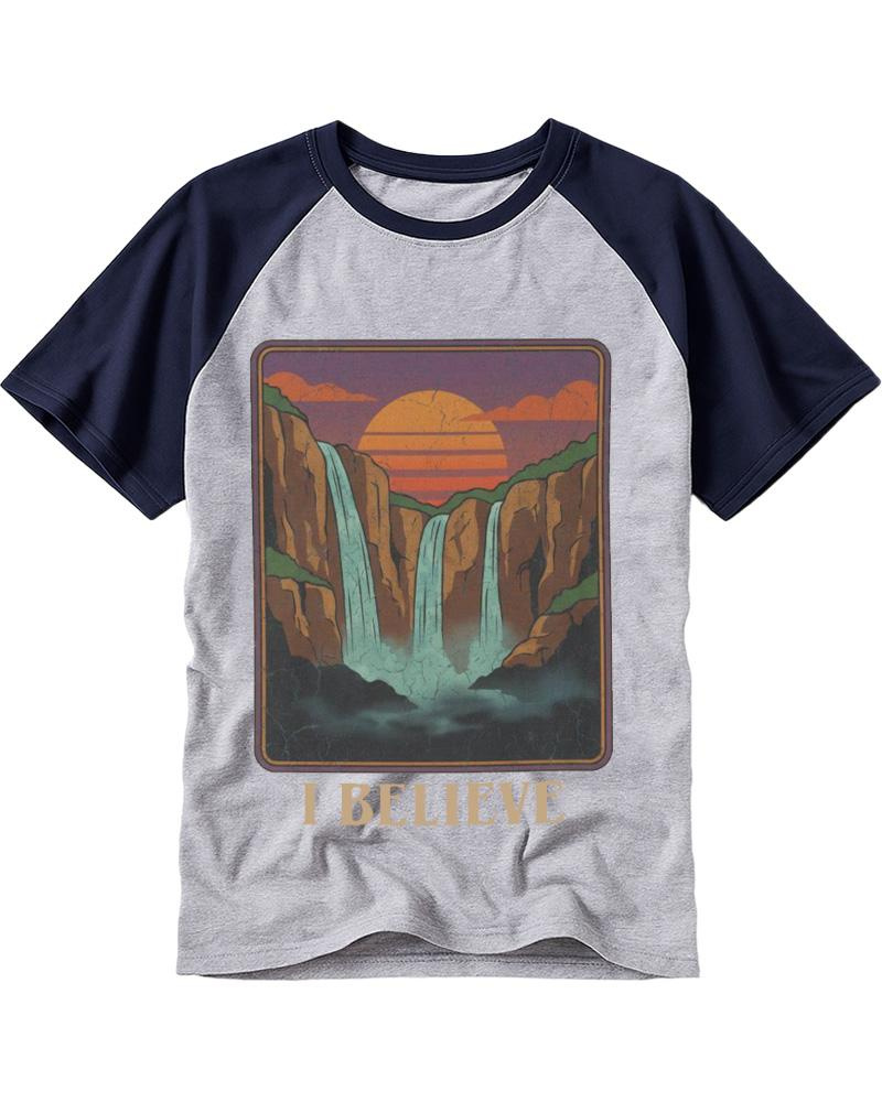 I Believe 1980s Raglan Baseball T-Shirt image 3