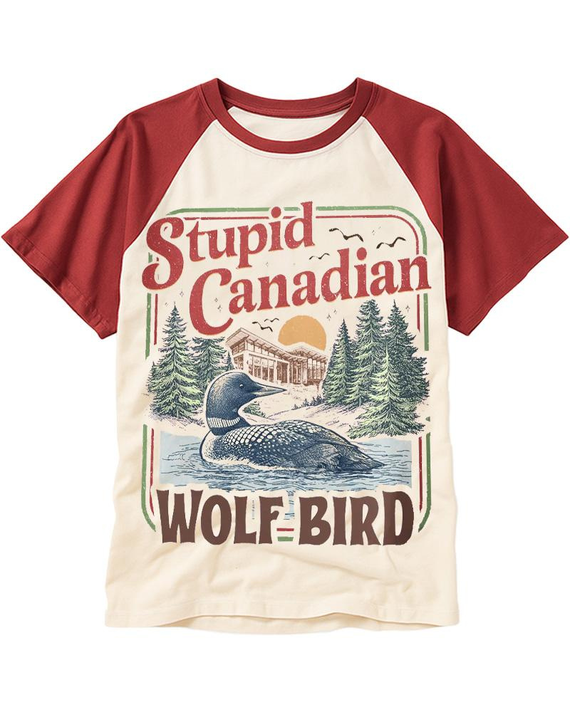 Stupid Canadian Wolf Bird 1980s Raglan Baseball T-Shirt image 3