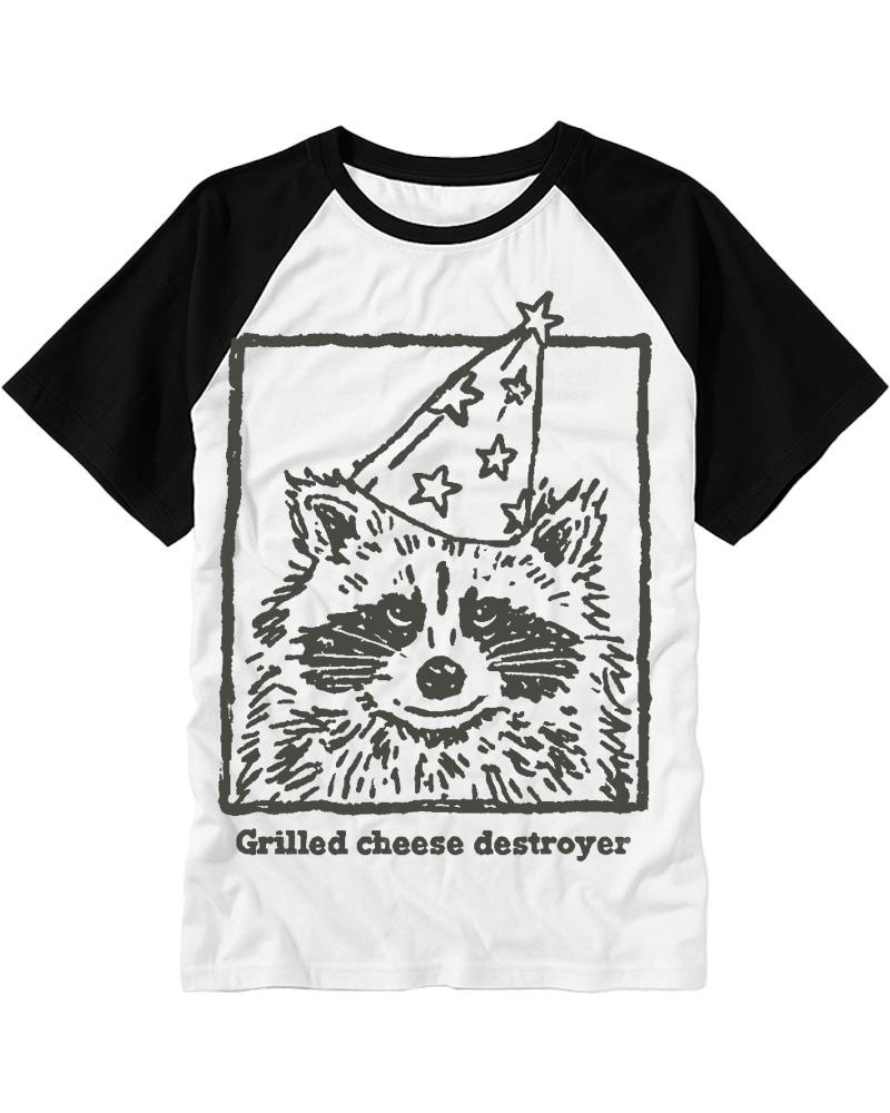 Funny Grilled Cheese Destroyer 1980s Raglan Baseball T-Shirt image 3