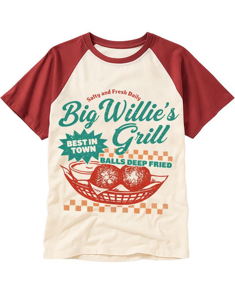 Big Willie's Grill 1980s Raglan Baseball T-Shirt image 3